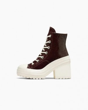 Converse Chuck 70 De Luxe Heel Crinkle Leather Women Sneakers Burgundy / Black USA | C-17452369