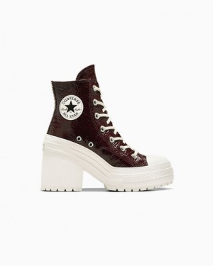 Converse Chuck 70 De Luxe Heel Crinkle Leather Women Sneakers Burgundy / Black USA | C-27638499
