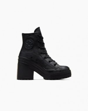 Converse Chuck 70 De Luxe Heel Leather Women Sneakers Black / White USA | C-85304279