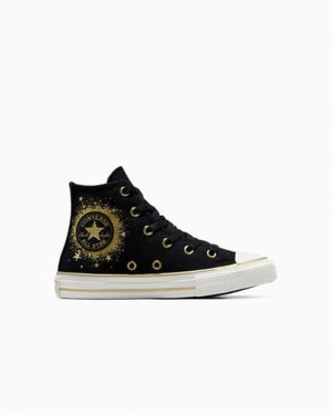 Converse Chuck Taylor All Star Gold Stars Kids' Sneakers Black / Gold / White USA | C-63490219