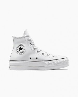 Converse Chuck Taylor All Star Leather Women Platform Shoes White / Black USA | C-42796039
