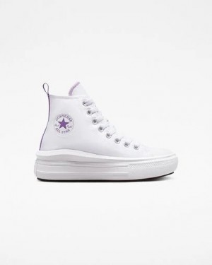 Converse Chuck Taylor All Star Move Platform Kids' Canvas Shoes White / Purple USA | C-69452319
