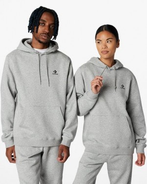 Converse Go-To Embroidered Star Chevron Standard-Fit Fleece Women Hoodie Grey USA | C-15438029