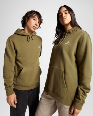 Converse Go-To Embroidered Star Chevron Standard-Fit Fleece Men Hoodie Olive USA | C-94152379