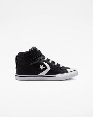 Converse Pro Blaze Strap Leather Kids' Sneakers Black / White USA | C-24870969