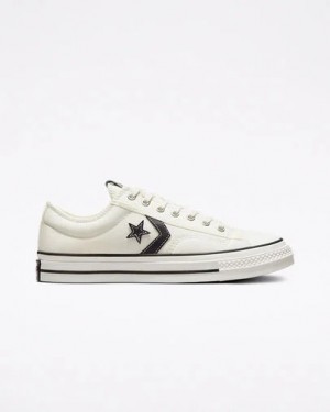 Converse Star Player 76 Premium Men Canvas Shoes White / Black USA | C-62137959
