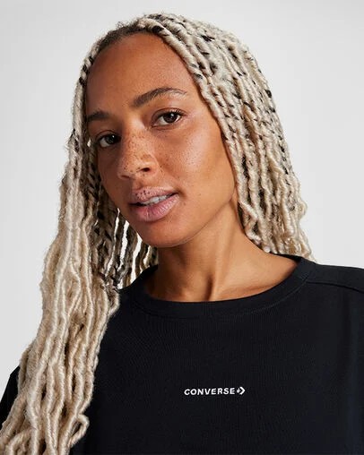 Converse Boxy Women T Shirts Black USA | C-24390619