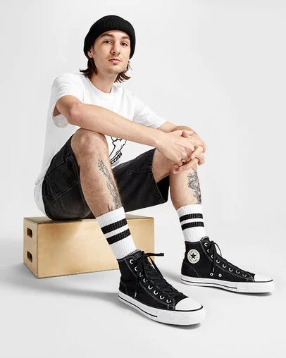 Converse CONS Chuck Taylor All Star Pro Suede Men Skate Shoes Black / White USA | C-83506299