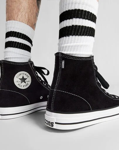 Converse CONS Chuck Taylor All Star Pro Suede Men Skate Shoes Black / White USA | C-83506299