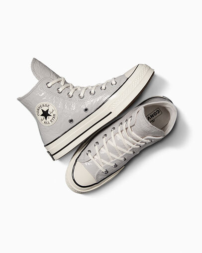 Converse Chuck 70 Crinkled Leather Women Sneakers Grey / Black USA | C-54670189