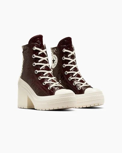 Converse Chuck 70 De Luxe Heel Crinkle Leather Women Sneakers Burgundy / Black USA | C-17452369