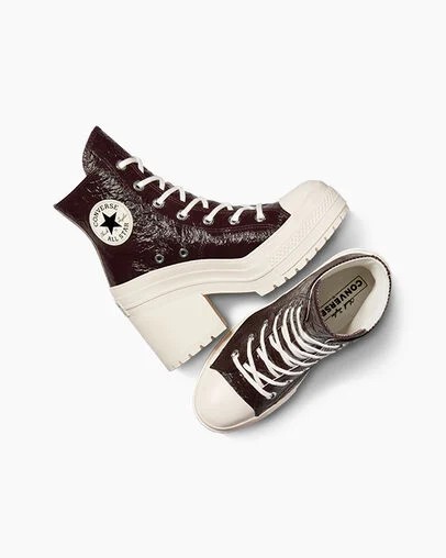 Converse Chuck 70 De Luxe Heel Crinkle Leather Women Sneakers Burgundy / Black USA | C-17452369