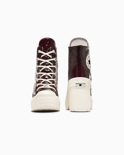 Converse Chuck 70 De Luxe Heel Crinkle Leather Women Sneakers Burgundy / Black USA | C-17452369