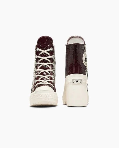 Converse Chuck 70 De Luxe Heel Crinkle Leather Women Sneakers Burgundy / Black USA | C-27638499
