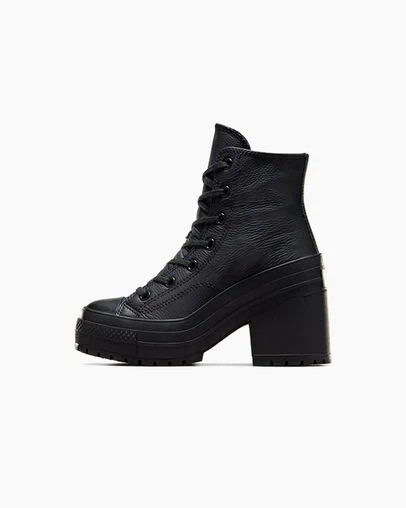 Converse Chuck 70 De Luxe Heel Leather Women Sneakers Black / White USA | C-85304279