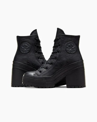 Converse Chuck 70 De Luxe Heel Leather Women Sneakers Black / White USA | C-64705319