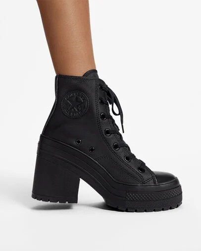 Converse Chuck 70 De Luxe Heel Leather Women Sneakers Black / White USA | C-64705319