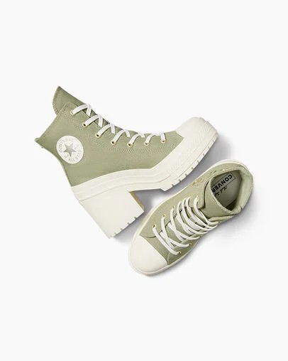 Converse Chuck 70 De Luxe Heel Women Platform Shoes Dark Green / Gold USA | C-27431609