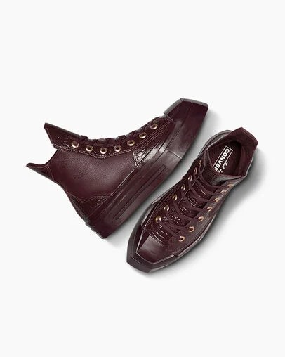 Converse Chuck 70 De Luxe Squared Leather Women Sneakers Burgundy / Gold / Black USA | C-86321059