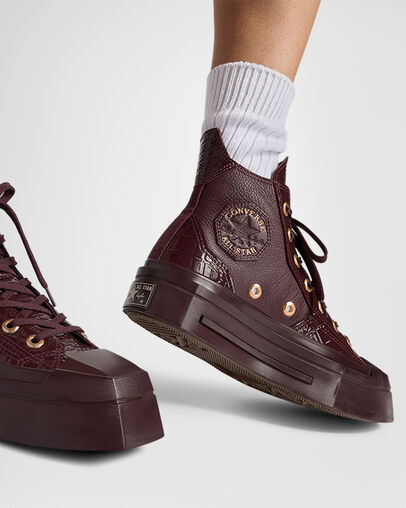 Converse Chuck 70 De Luxe Squared Leather Women Sneakers Burgundy / Gold / Black USA | C-86321059