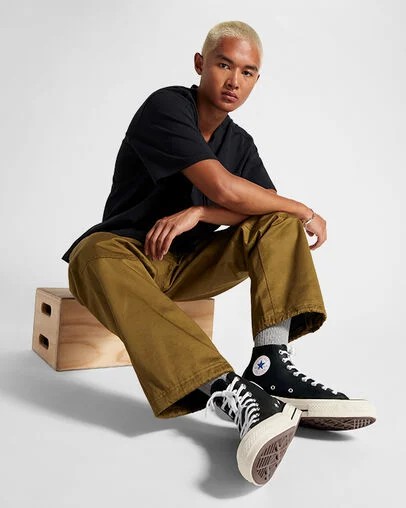 Converse Chuck 70 Leather Men Sneakers Black / White USA | C-91258049