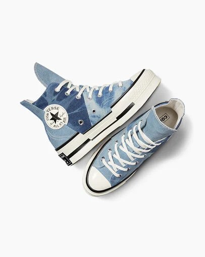 Converse Chuck 70 Plus Distressed Denim Men Sneakers Navy / Black USA | C-54983609