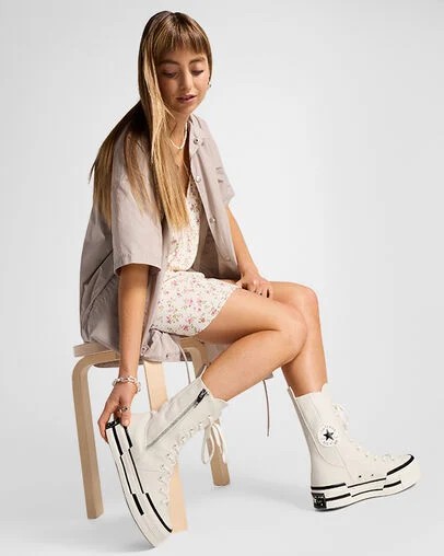 Converse Chuck 70 Plus XHi Women Sneakers White / Black USA | C-52473909
