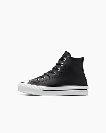 Converse Chuck Taylor All Star EVA Lift Leather Kids' Platform Shoes Black / Beige White USA | C-43928069