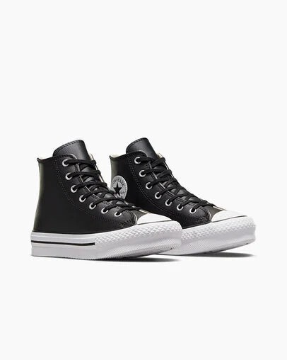 Converse Chuck Taylor All Star EVA Lift Leather Kids' Platform Shoes Black / Beige White USA | C-43928069