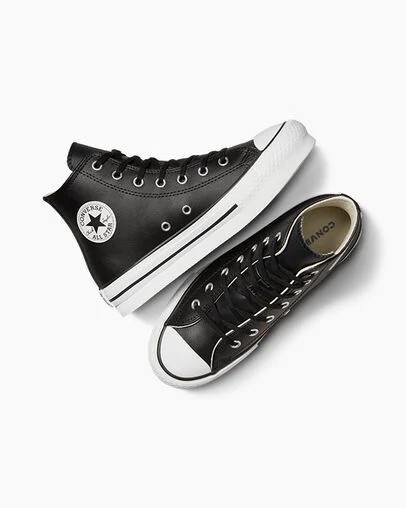 Converse Chuck Taylor All Star EVA Lift Leather Kids' Platform Shoes Black / Beige White USA | C-43928069