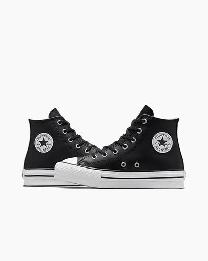 Converse Chuck Taylor All Star EVA Lift Leather Kids' Platform Shoes Black / Beige White USA | C-43928069