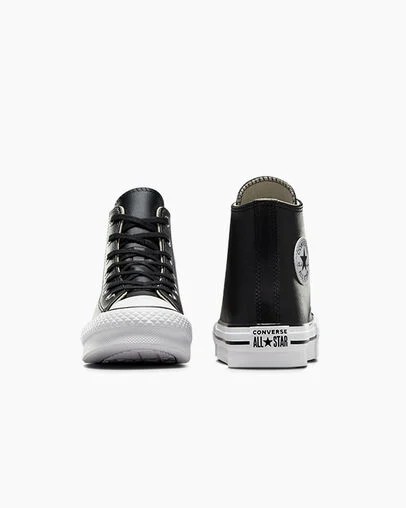 Converse Chuck Taylor All Star EVA Lift Leather Kids' Platform Shoes Black / Beige White USA | C-43928069
