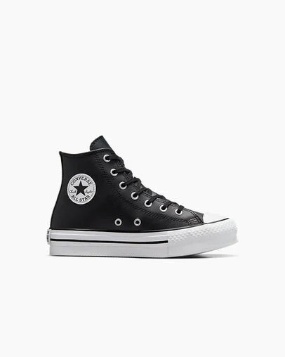 Converse Chuck Taylor All Star EVA Lift Leather Kids\' Platform Shoes Black / Beige White USA | C-43928069