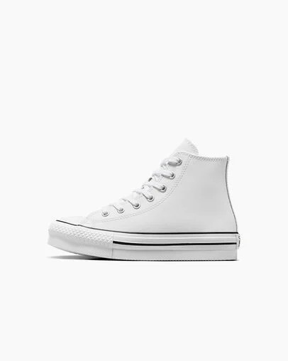 Converse Chuck Taylor All Star EVA Lift Leather Kids' Platform Shoes White / Beige White / Black USA | C-73540269