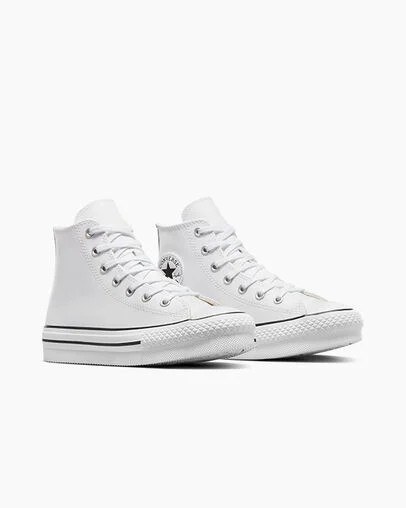 Converse Chuck Taylor All Star EVA Lift Leather Kids' Platform Shoes White / Beige White / Black USA | C-73540269