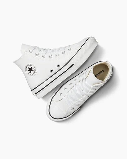Converse Chuck Taylor All Star EVA Lift Leather Kids' Platform Shoes White / Beige White / Black USA | C-73540269