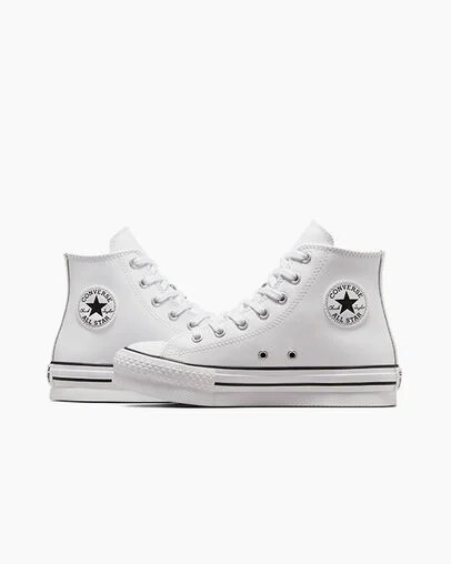 Converse Chuck Taylor All Star EVA Lift Leather Kids' Platform Shoes White / Beige White / Black USA | C-73540269