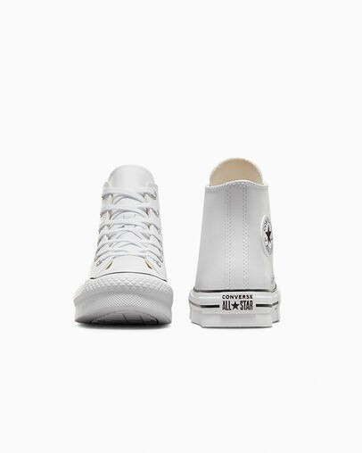 Converse Chuck Taylor All Star EVA Lift Leather Kids' Platform Shoes White / Beige White / Black USA | C-73540269