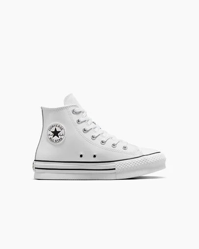 Converse Chuck Taylor All Star EVA Lift Leather Kids\' Platform Shoes White / Beige White / Black USA | C-73540269