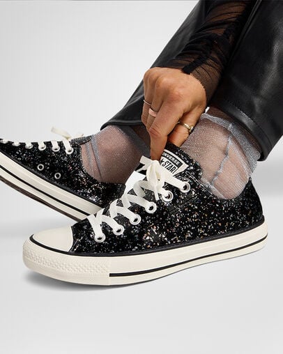Converse Chuck Taylor All Star Glitter Women Sneakers Black USA | C-28415639