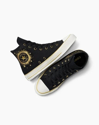 Converse Chuck Taylor All Star Gold Metallic Kids' Sneakers Black / Gold / White USA | C-70842169