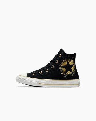 Converse Chuck Taylor All Star Gold Stars Kids' Sneakers Black / Gold / White USA | C-63490219