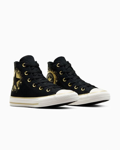 Converse Chuck Taylor All Star Gold Stars Kids' Sneakers Black / Gold / White USA | C-63490219
