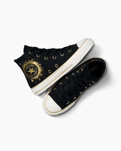 Converse Chuck Taylor All Star Gold Stars Kids' Sneakers Black / Gold / White USA | C-63490219
