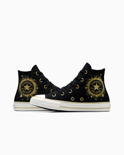 Converse Chuck Taylor All Star Gold Stars Kids' Sneakers Black / Gold / White USA | C-63490219