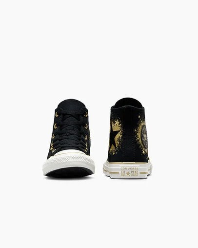 Converse Chuck Taylor All Star Gold Stars Kids' Sneakers Black / Gold / White USA | C-63490219