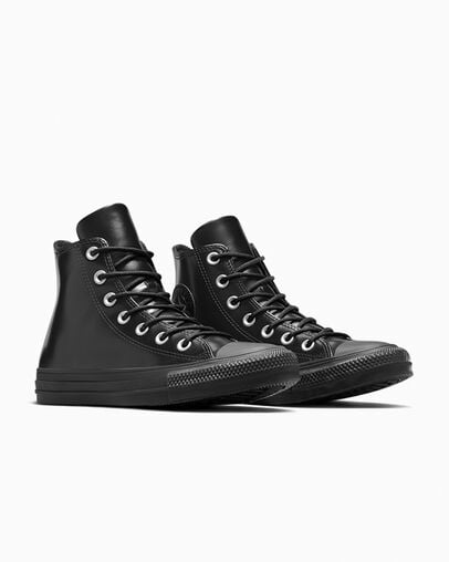 Converse Chuck Taylor All Star Leather Women Sneakers Black / Black USA | C-06254919