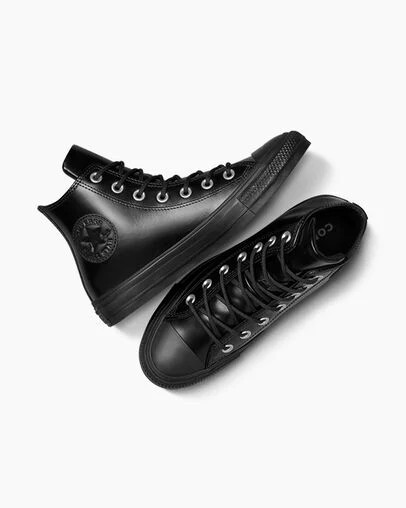 Converse Chuck Taylor All Star Leather Women Sneakers Black / Black USA | C-06254919