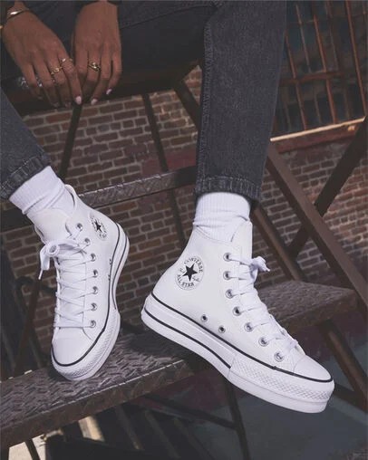 Converse Chuck Taylor All Star Leather Women Platform Shoes White / Black USA | C-42796039