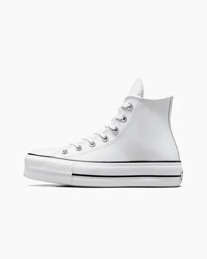 Converse Chuck Taylor All Star Leather Women Platform Shoes White / Black USA | C-42796039